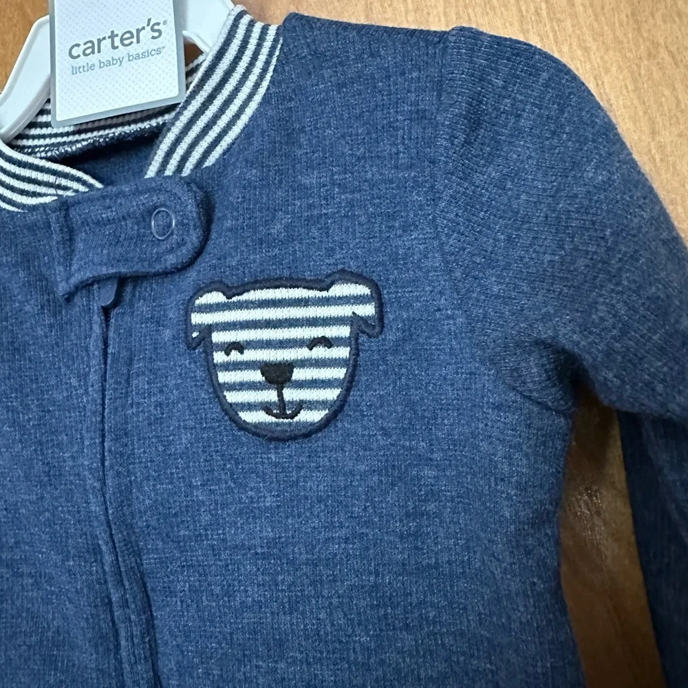 🌵 3/$15 Navy Blue zip up puppy dog 2x2 rib snap one piece ( see description)